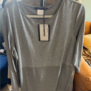 NWT Marina Rinaldi Silver Metallic Dot Crewneck Top
